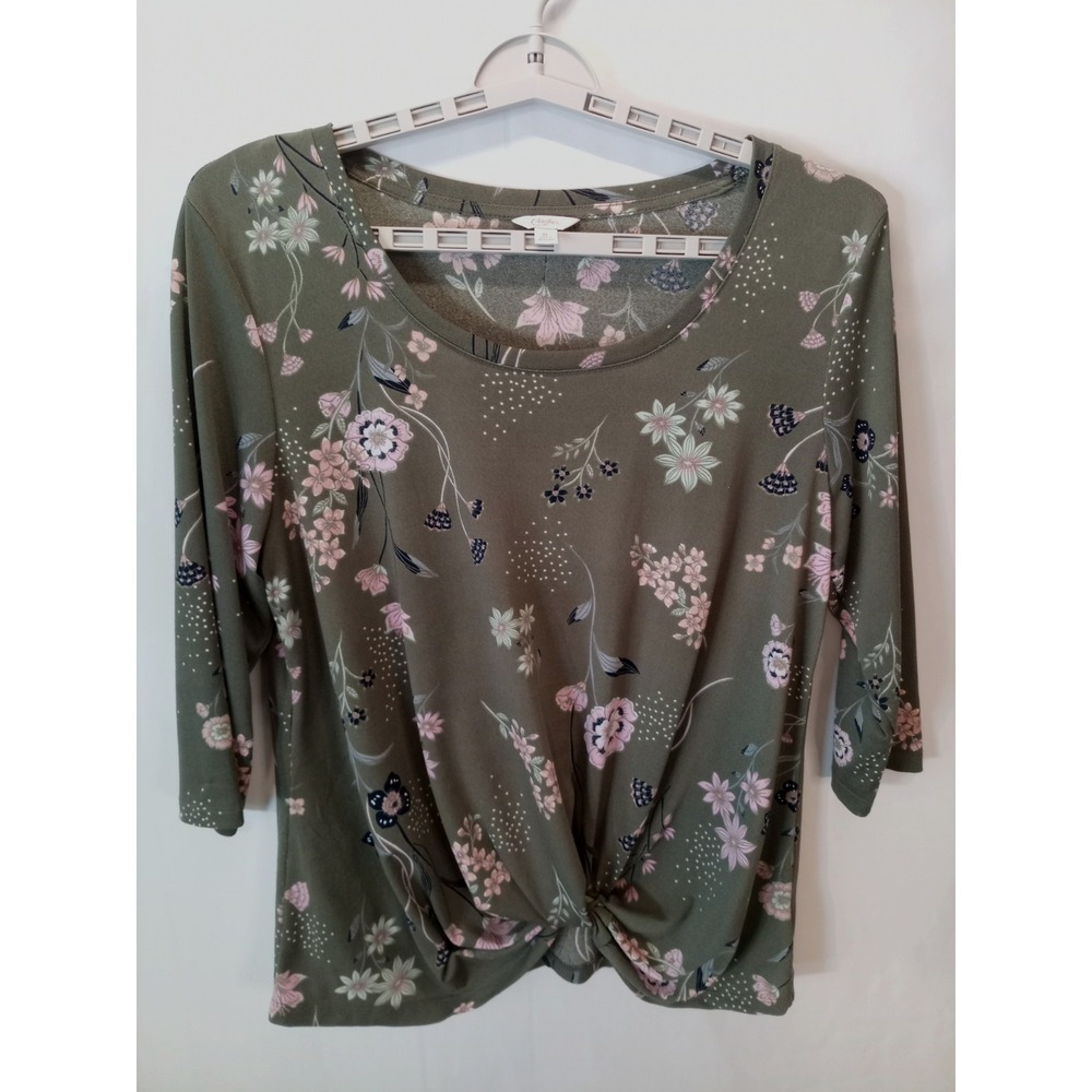 Candies‎ Knot Front Women's Blouse Top, XL, Gray Floral